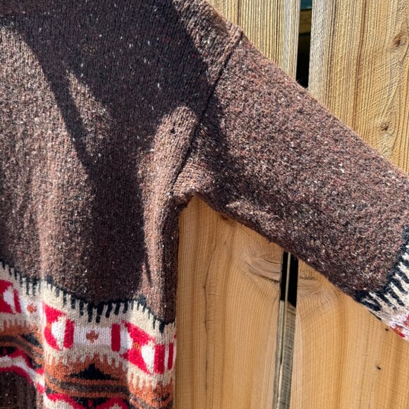 Vintage 90s Brown Wool Cashmere Cowichan Southwestern Aztec Sweater S/M Petite - Picture 7 of 13